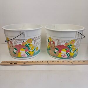 2 Vtg Round Plastic Happy Easter Basket Ice Cream Bucket Myrle's Original No Lid